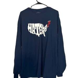 Chowdaheadz Men Navy Blue New England Football Long Sleeve Graphic T-Shirt Sz XL